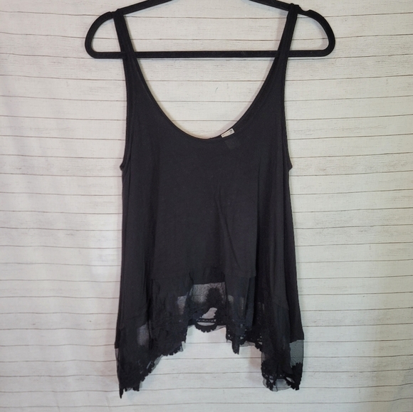 PAPER CRANE BLACK FLOWY TANK TOP W LACE HEM, SZ XS - Picture 2 of 13